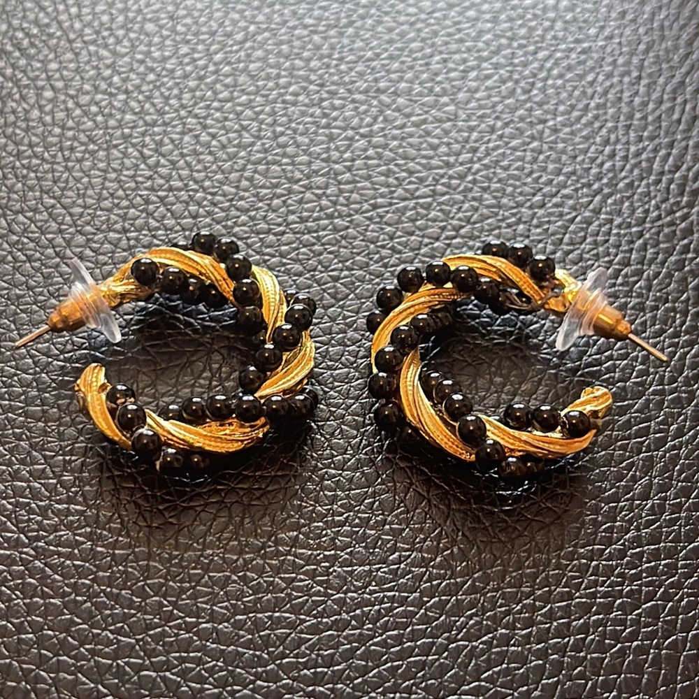 Vintage Twist Glossy Gokd/black Cross C Shape  Stainless Steel Hoop Earrings